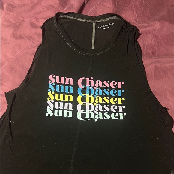Rebellious One Tops - Rebellious One Black Muscle Tank with Multicolor "Sun Chaser" Graphic